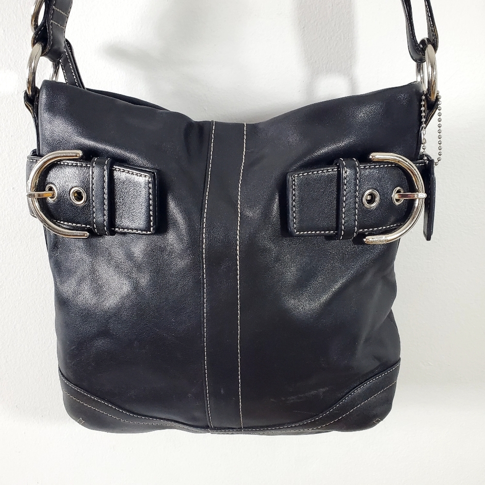 Coach Black Leather Bag Silver Buckle Shoulder Handbag